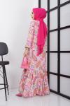 Şal desen viskon kumaş elbise pembe UMS1636