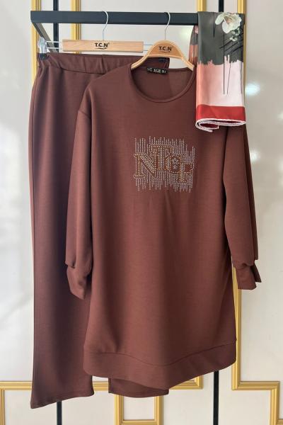 ön taş işlemeli Takım Kahve TCN1478