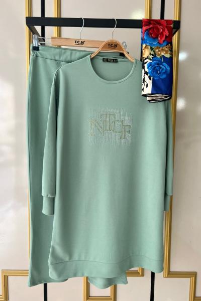 ön taş işlemeli Takım Mintyeşil TCN1478