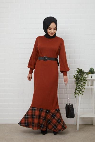 pnk 409 etek ucu kareli triko elbise tarcın