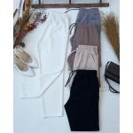 Bel lastikli cepli Double krep kumaş pantolonbeyaz SLt1554