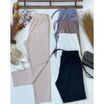 Bel lastikli cepli Double krep kumaş pantolon bej SLt1554