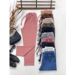 Bel lastikli cepli Double krep kumaş pantolon Gül  SLt1554