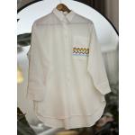 Cep nakış işlemeli Keten gömlek tunik Beyaz NEW30277