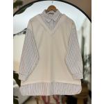 Çizgili gömlek Detaylı iki iplik Tunik Beyaz DST30304