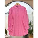 Çizgili Kol bağcıklı Keten Tunik Gömlek Pembe NEW30301