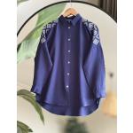 omuz nakış işlemeli gömlek  indigo  DST 30246