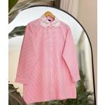 Yaka dantelli çizgili tunik Pembe NEW 30250
