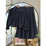 Yaka fermuarlı Bel Bağcıklı Etek Blüz Takım siyah SLT30303