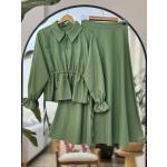 Yaka fermuarlı Bel Bağcıklı Etek Blüz Takım Yeşil SLT30303