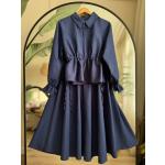 Yaka fermuarlı Bel Bağcıklı Etek Blüz Takım Lacivert SLT30303