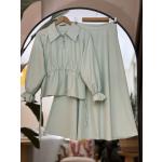 Yaka fermuarlı Bel Bağcıklı Etek Blüz Takım mint SLT30303