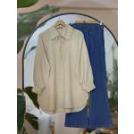 Yaka fırfırlı ve Bağcık Detaylı Tunik Gömlek Bej NEW30299