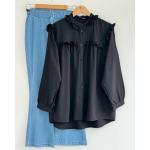 Yaka ön fırfırlı Gömlek Tunik Siyah DST30241