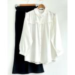 Yaka ön fırfırlı Gömlek Tunik Beyaz DST30241