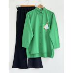 Nakış işlemeli Poplin Kumaş Tunik Yeşil SLT 30245