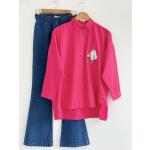 Nakış işlemeli Poplin Kumaş Tunik Fuşya SLT 30245