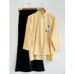 Nakış işlemeli Poplin Kumaş Tunik Sarı SLT 30245