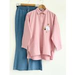 Nakış işlemeli Poplin Kumaş Tunik pembe SLT 30245