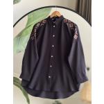 omuz nakış işlemeli gömlek siyah DST 30246